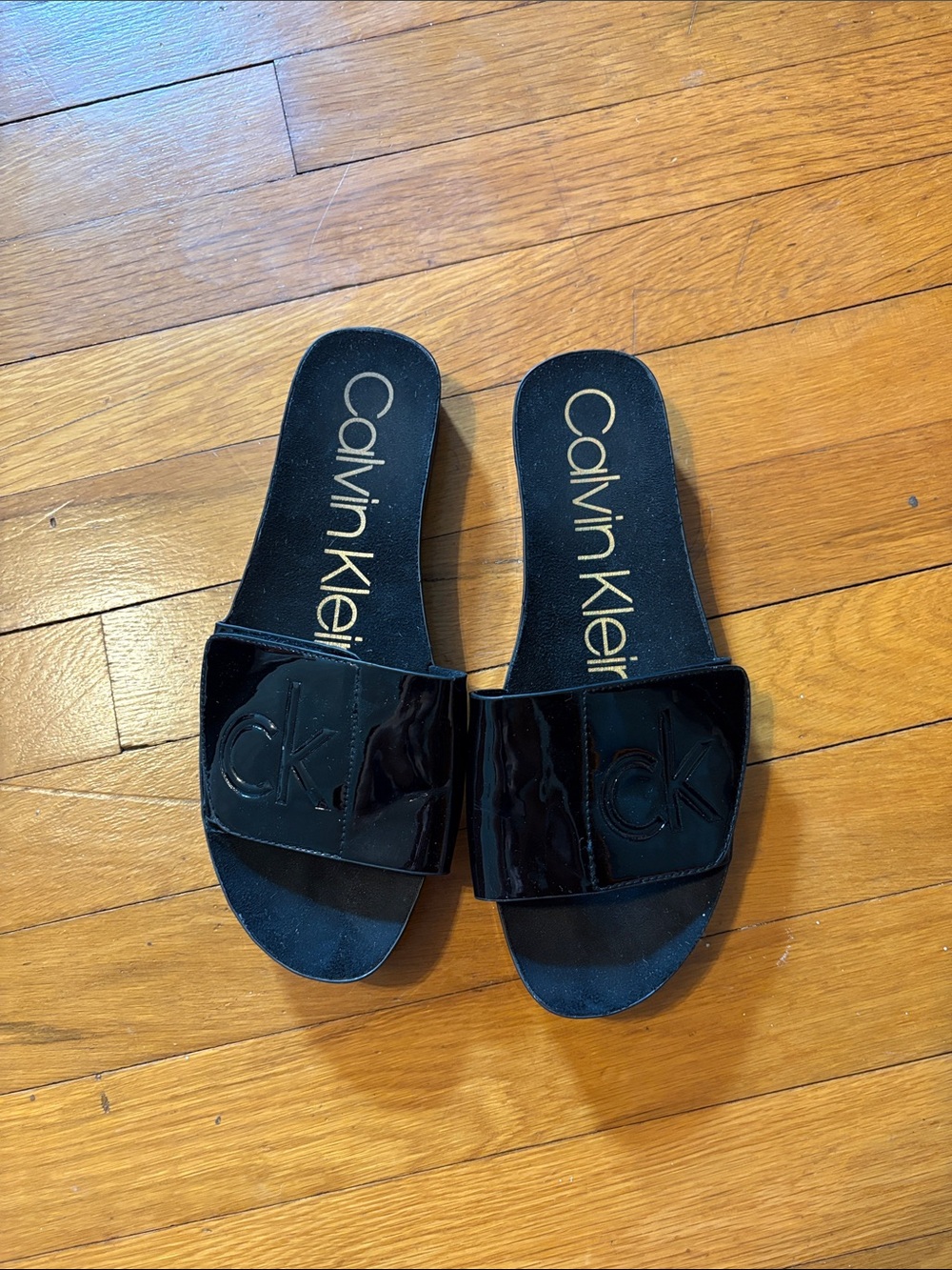 Calvin Klein Black Patent Slide Sandals